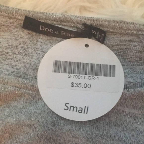 NWT, Doe and Rae, Women’s,‎ size S, flowy blouse, silver shimmer, gray mesh - Picture 8 of 11